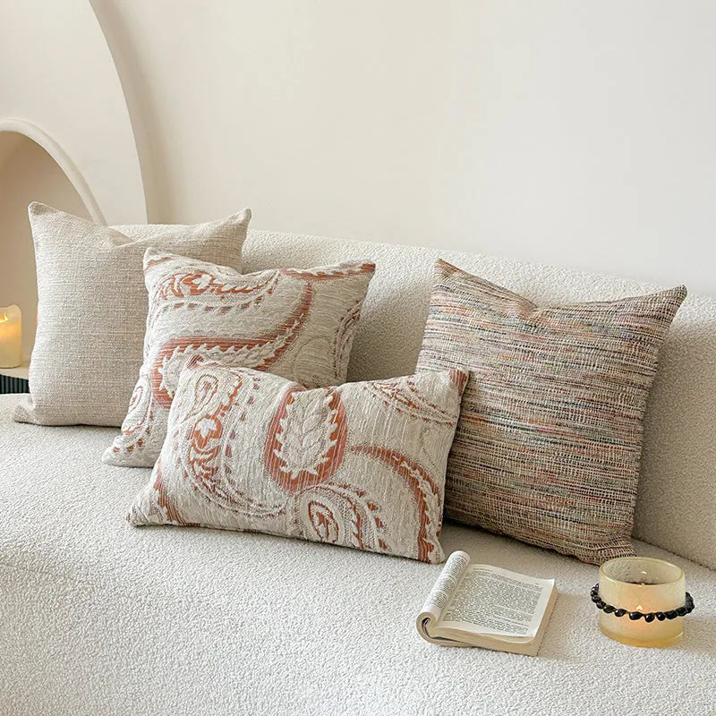 American-style jacquard sofa cushion cover with paisley pattern in amber colour tones