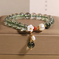 Green phantom quartz crystal women's bracelet with small shell flower charm in Japanese Korean style