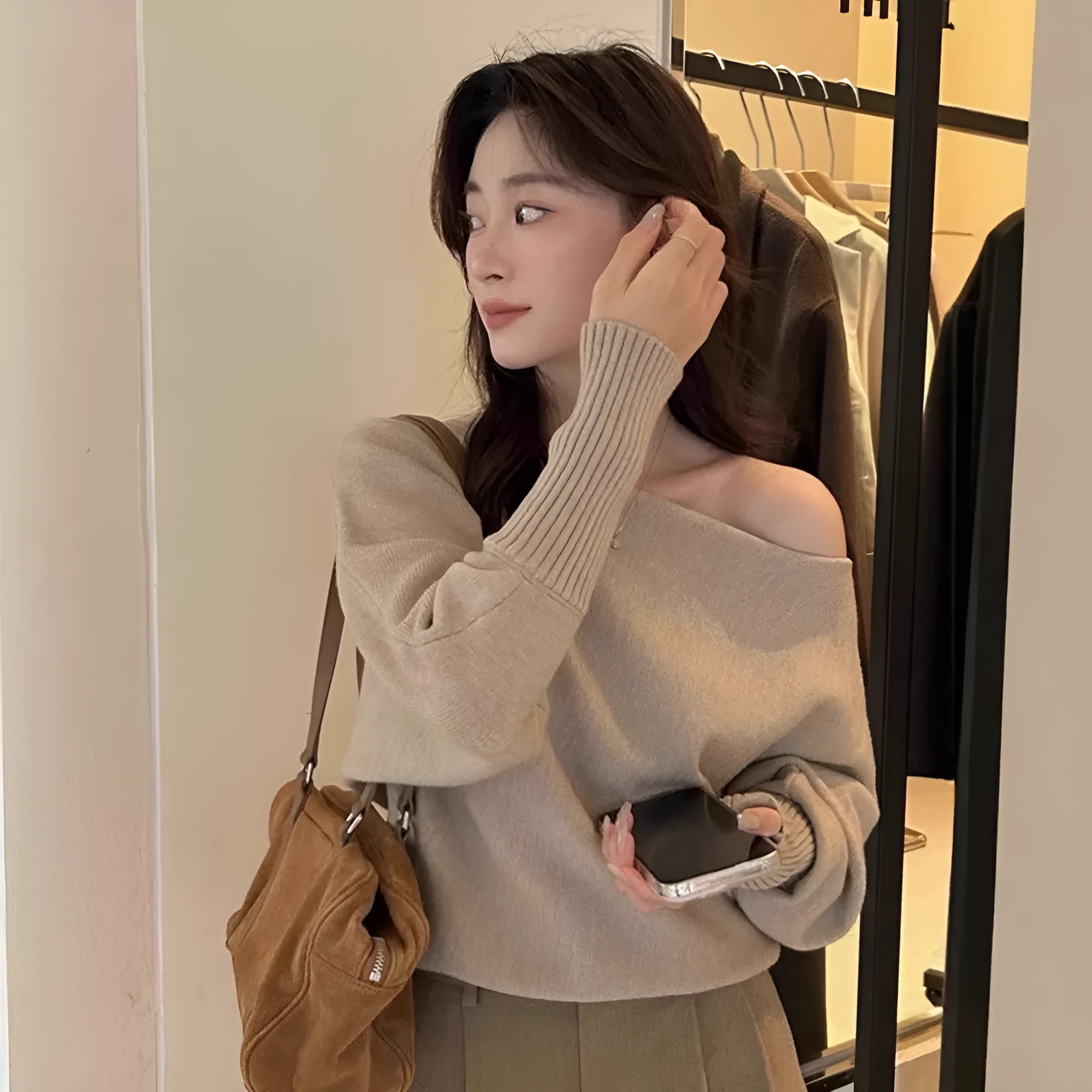 Women's free size viscose pullover blouse in carbon grey, showing long sleeves and regular sleeve design.