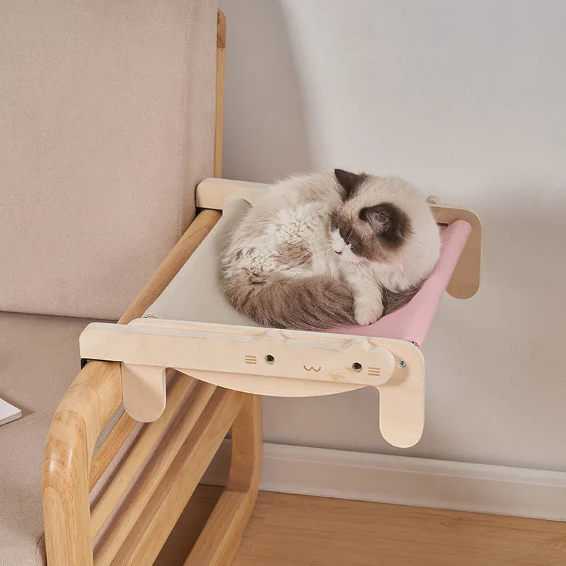 Solid wood pet bed for cats with a removable plaid cover