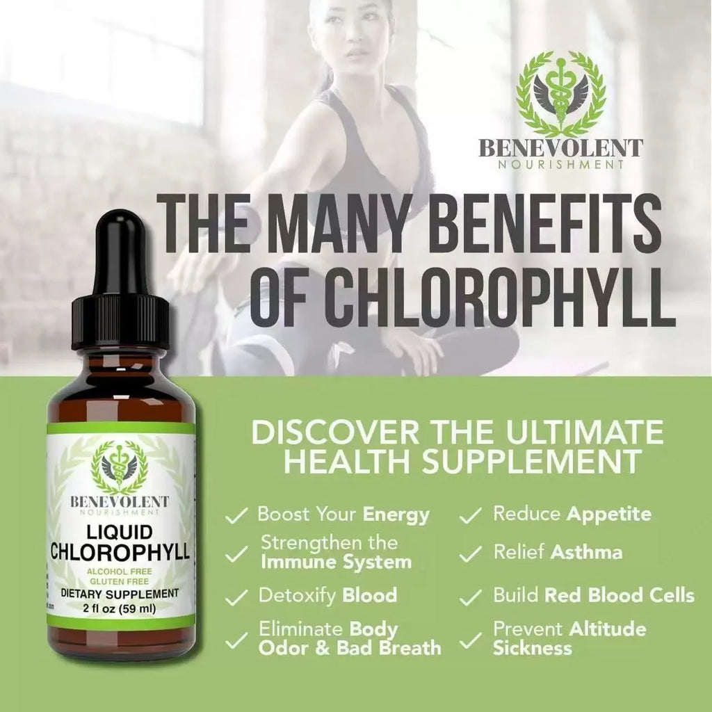 60 ml bottle of green chlorophyll liquid drops for adult dietary supplementation