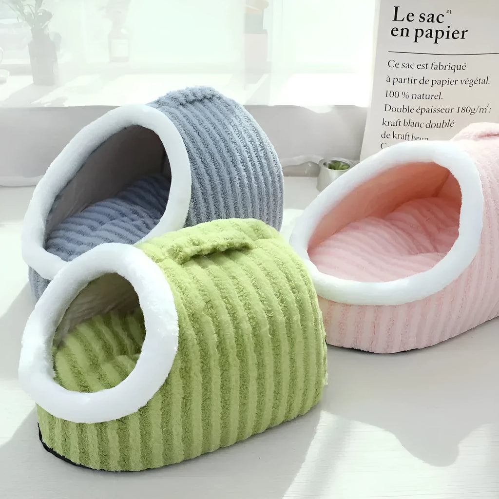 Thickened 3D hole pet bed for cats and small dogs with removable sponge cushion in striped fabric