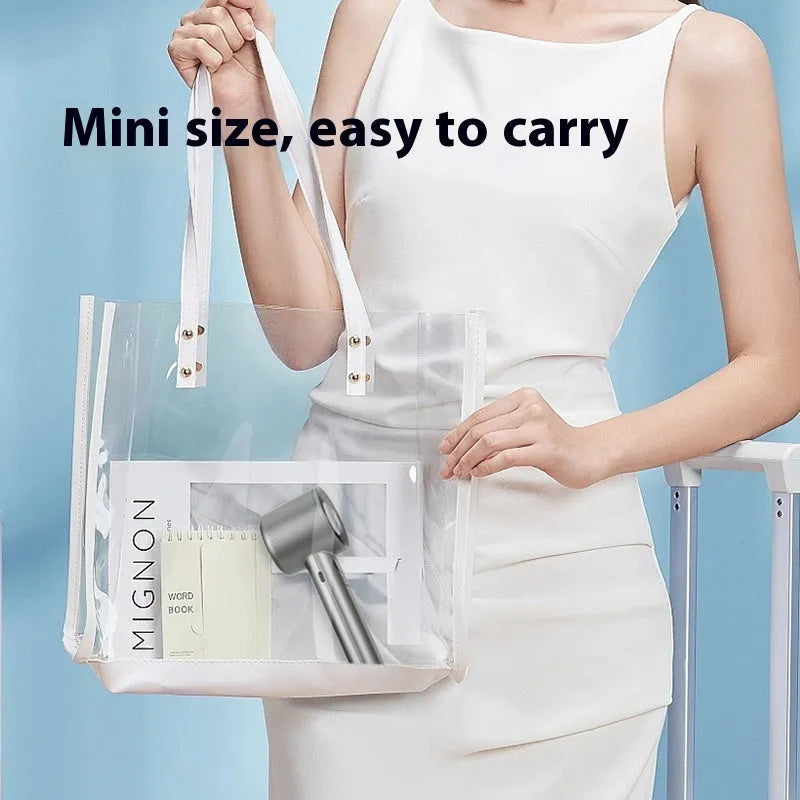 A handheld fan showing variable speed settings, USB port, and available in green, khaki, silver, or white.