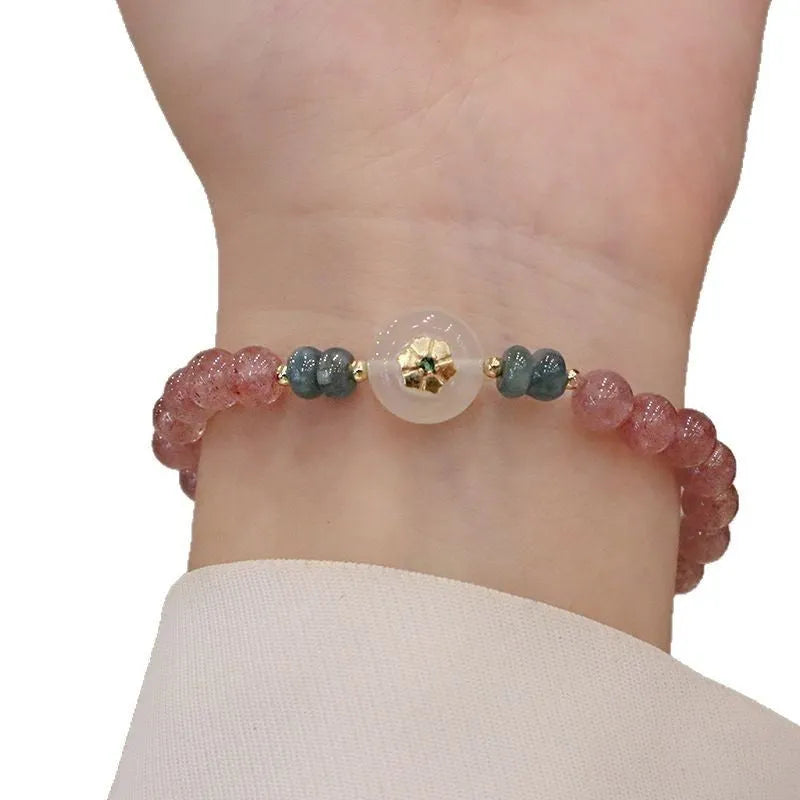 Women's strawberry quartz blue water emerald bracelet with electroplated finish and New Chinese style design