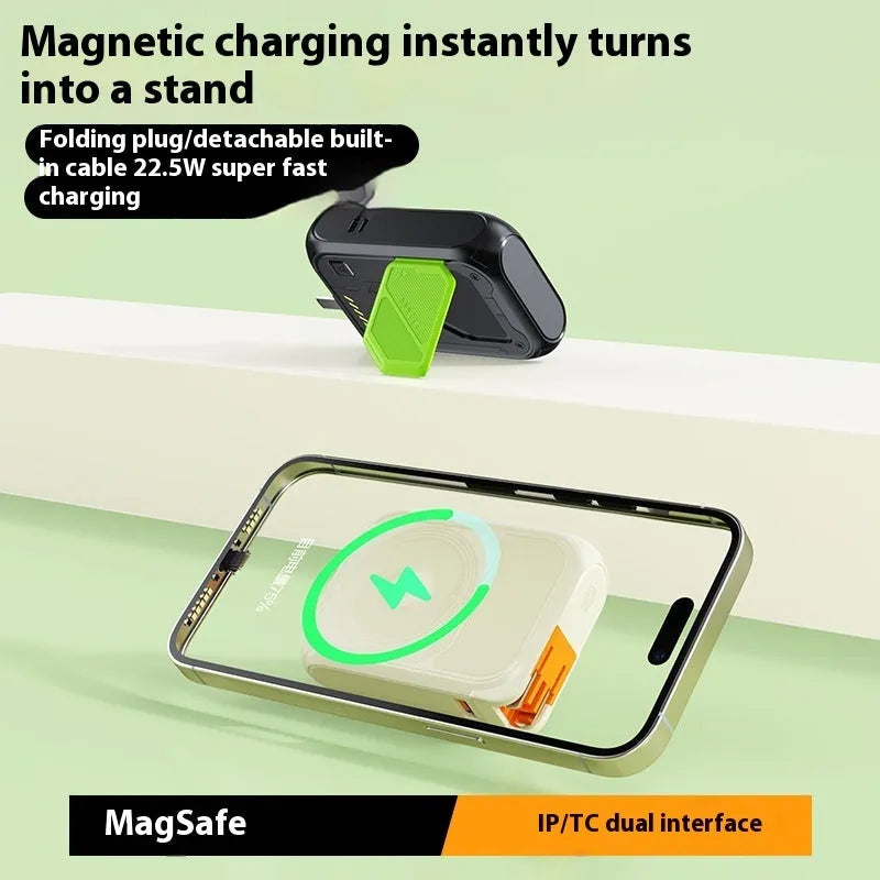 Five-in-one magnetic wireless power bank 10000mAh with digital display in cool black