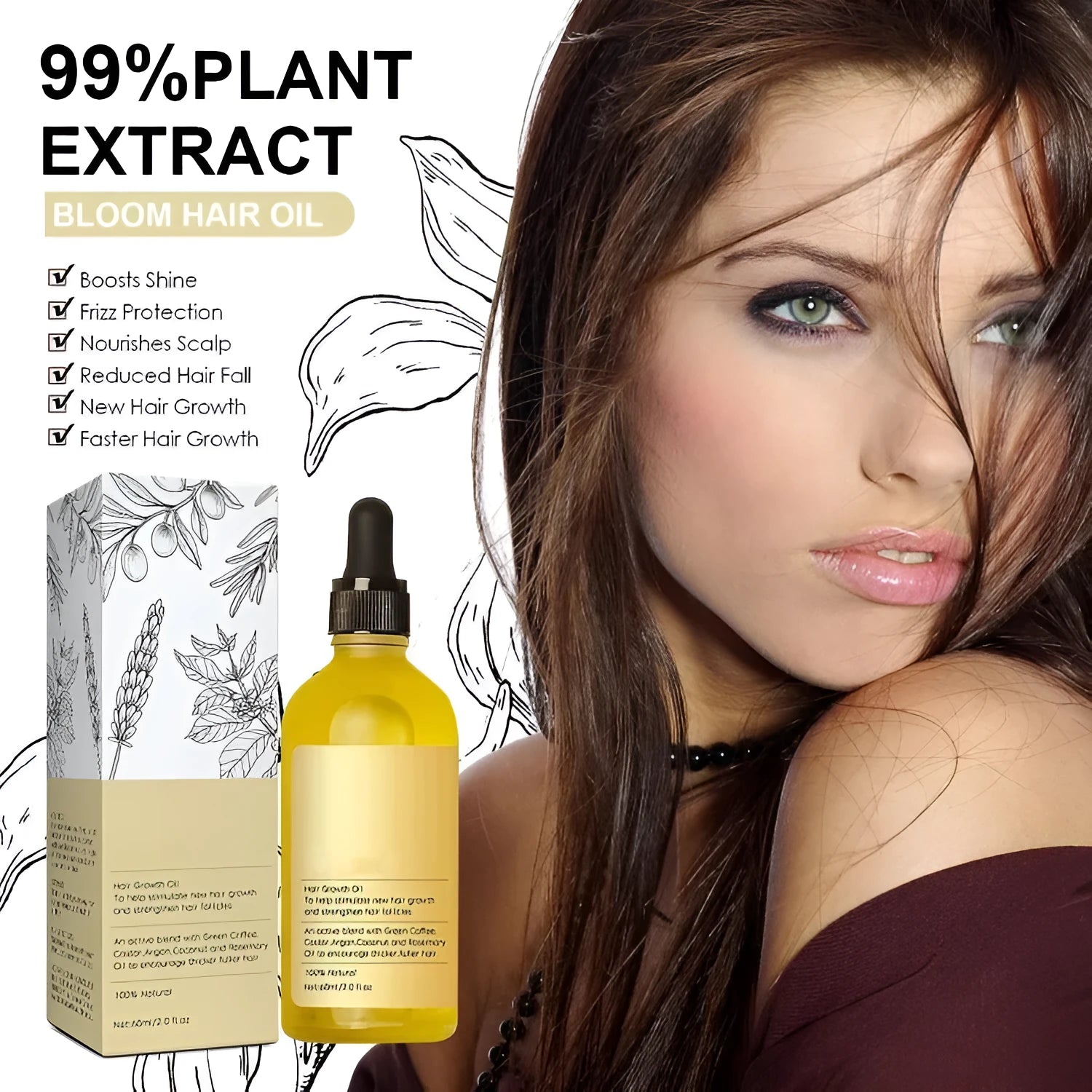 Yellow rosemary essential oil in 60ml bottle for hair care treatment