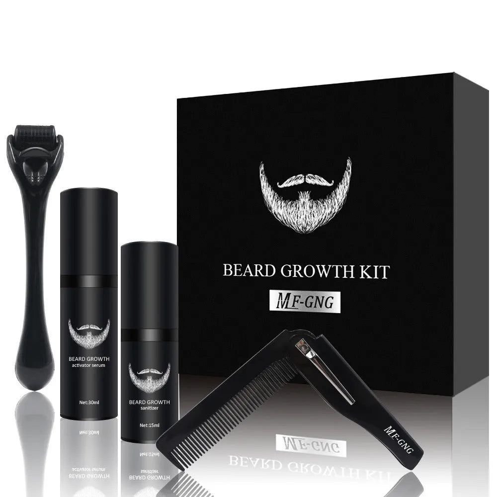 Men's beard grooming kit with beard roller, cleaning disinfectant, and 30ml moisturising nursing set, SPF50