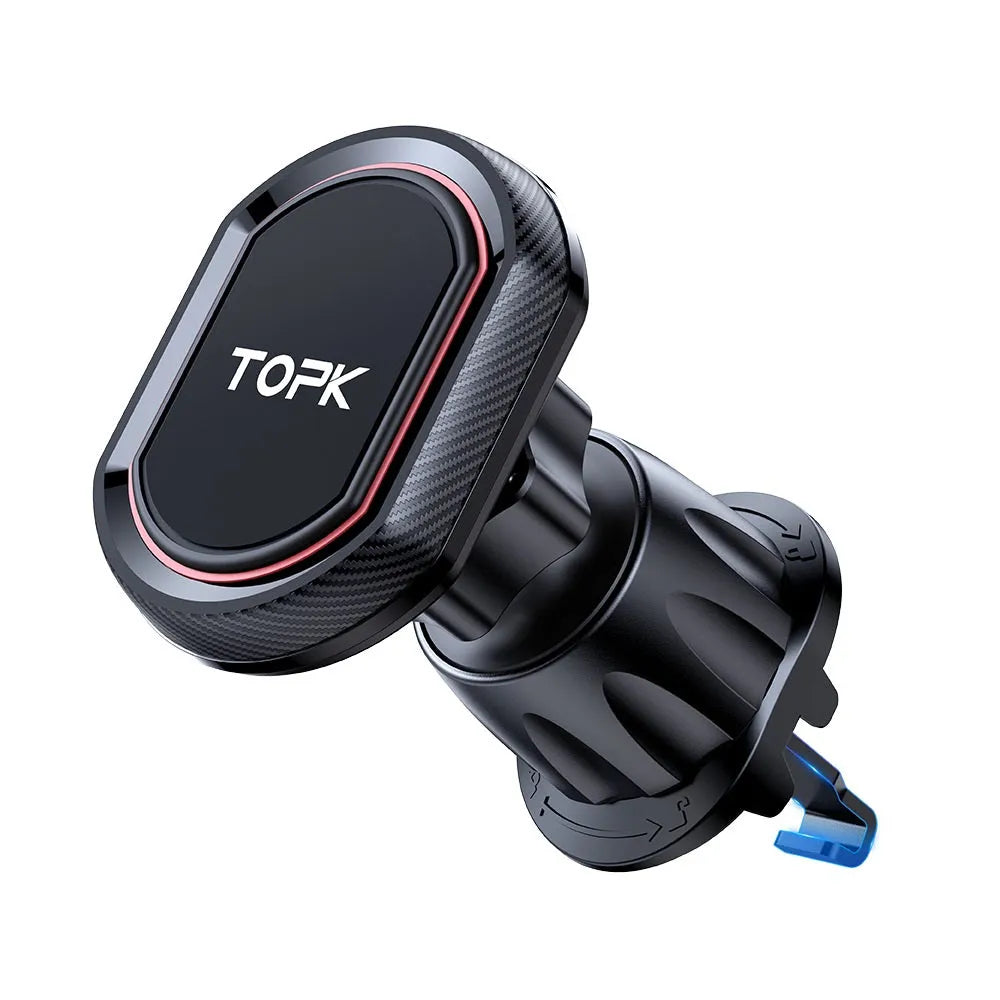 Magnetic car phone holder with suction cup mounted on car windscreen holding a smartphone