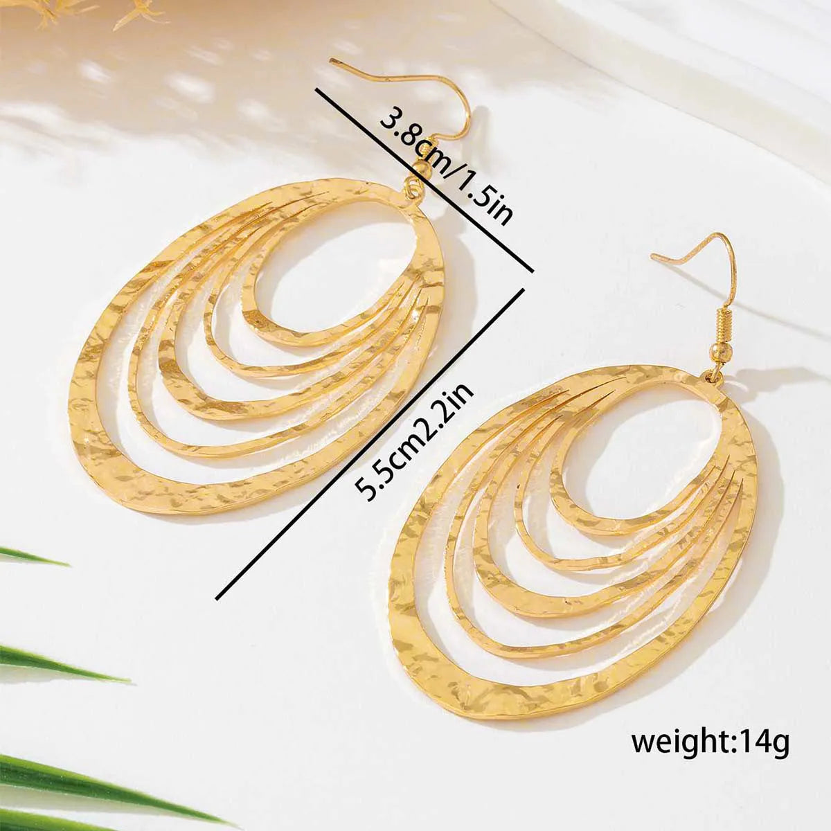 3 layer hollow oval gold dangle earrings with alloy and stainless steel construction