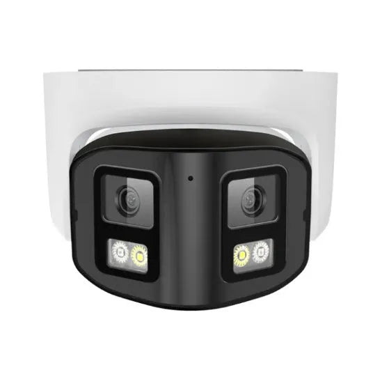 4MP dual-lens IP security camera with IP66 waterproof housing for indoor and outdoor CCTV surveillance
