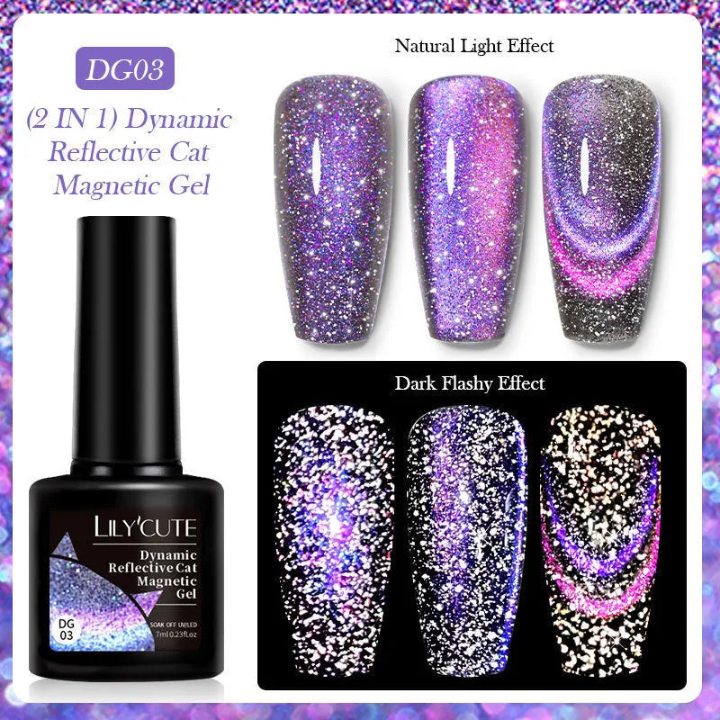 Diamond In The Debris cat eye UV gel nail polish in six colour styles with glitter and diamond fragments