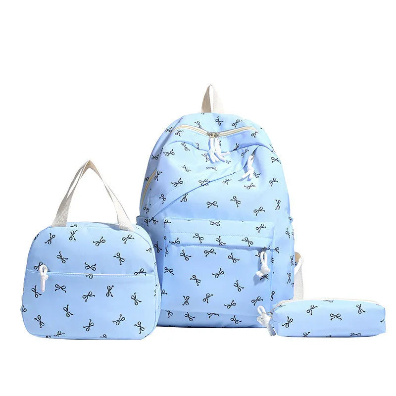 Cute girl campus backpack with flower pattern, airpillow straps, available in white, black, pink, blue