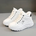 White low-top women's platform snow boots with sequins, artificial PU upper, rubber sole