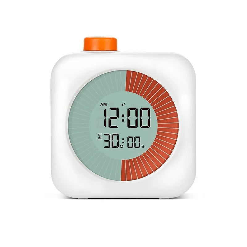 Student 60-minute visual timer with plastic shell in white and pink, modern simplicity design