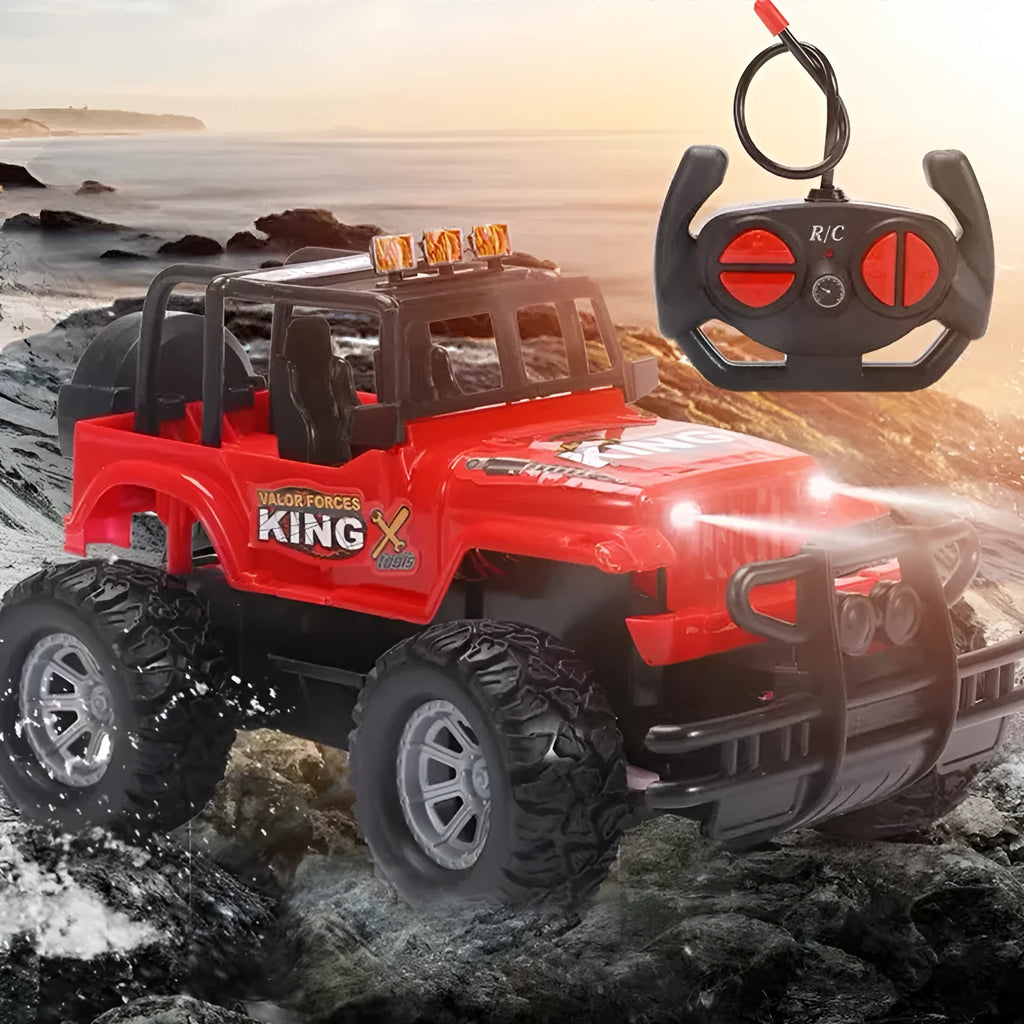 Blue or red USB rechargeable remote control toy car with 40MHz wireless handle controller for children.
