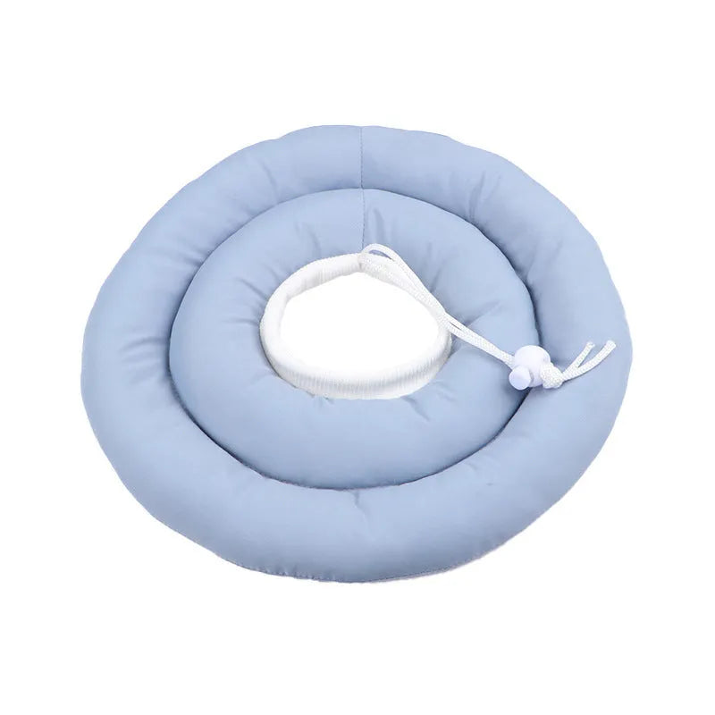 Blue adjustable Elizabethan cone collar for dog or cat wound recovery