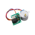 28BYJ4 stepper motor connected to ULN2003 driver board on flat surface with visible wiring