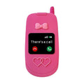 Light pink silicone flip phone case for iPhone with a built-in cosmetic mirror on the front.