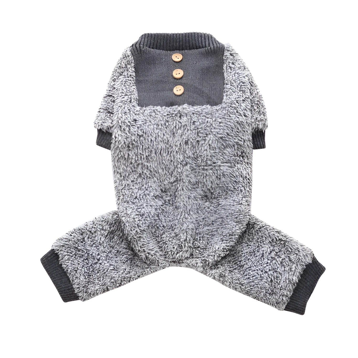 Winter plush zebra stripe pet pyjamas in SY106 Gray Penguin colour on a small dog