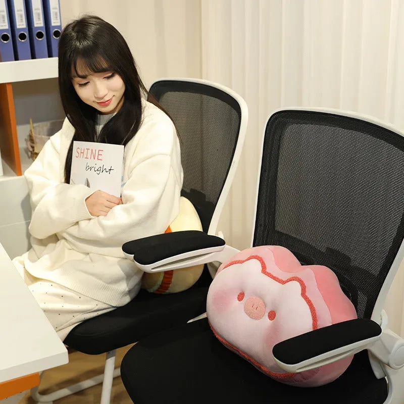 Cheese shaped plush pillow with cute kitten design in caramel colour, 40cm size