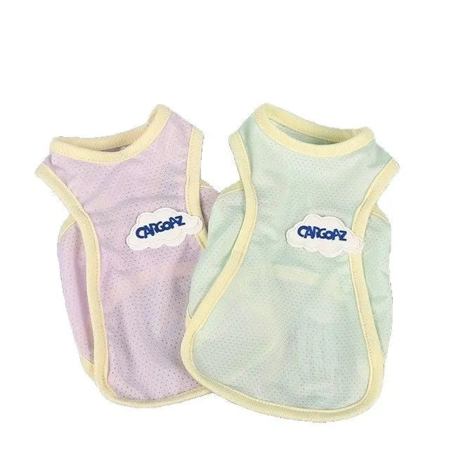 Grass green lightweight polyester vest for a cat on a neutral background, showing sports-style fit.