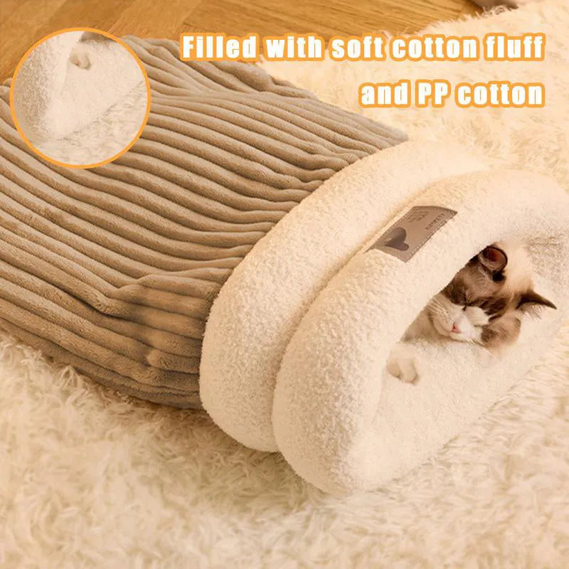 Brown grey or white L M size pet sleeping bag with semi-enclosed design and three-layer warm construction