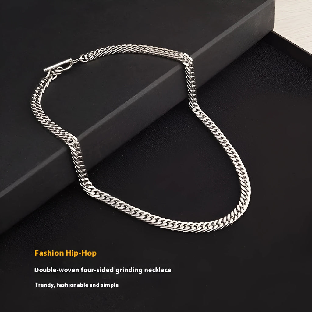 Titanium steel double-woven necklace with four-sided grinding, geometric pendant, OT buckle, unisex, 45-60cm