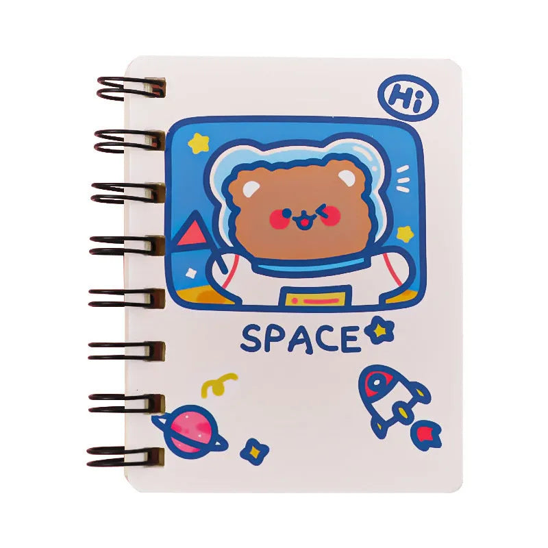Astronaut Series portable pocket flipper notebook showing one of four cover designs: Astronaut Bear, Planet Teddy, Space Cat, or UFO.