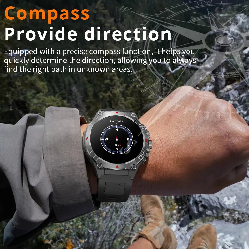 V76 GPS watch in black with built-in compass and altimeter on a white background