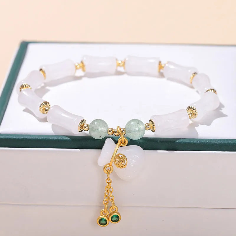 Green natural crystal jade bracelet with Chinese New Year design for women