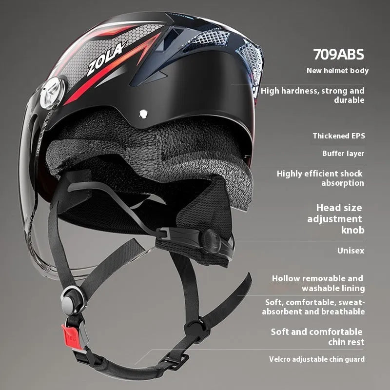 Children's universal motorcycle half helmet with a double mirror visor and ABS shell in various colour options.
