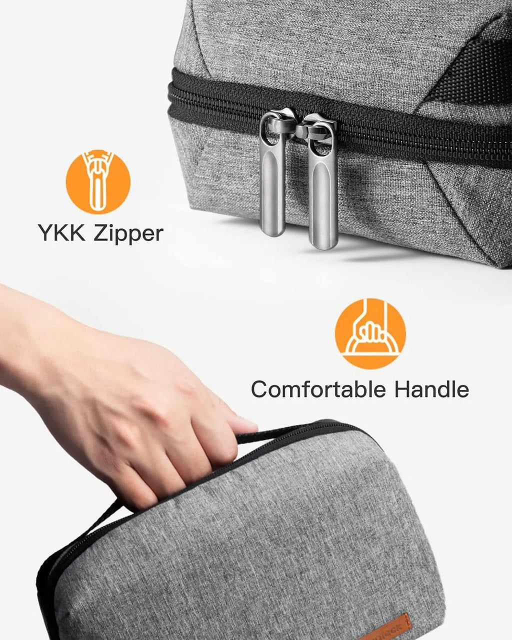 Grey polyester cylindrical storage bag for data cables and small electronics with sealing closure