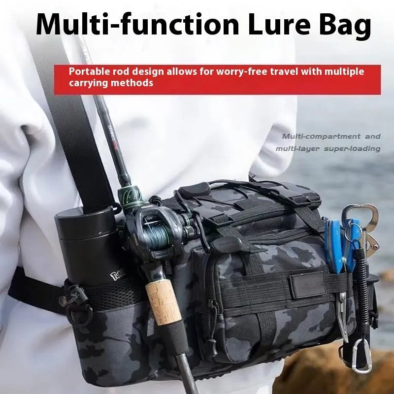 Luya crossbody multi functional fishing storage bag in Camouflage M colour made from Oxford cloth