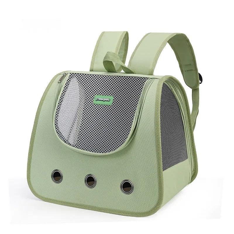 Medium capacity cat backpack in Oxford fabric with shoulder straps, shown in khaki colour
