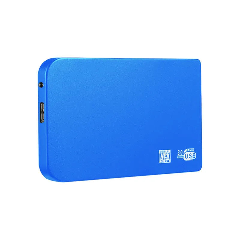USB 3.0 solid state mobile hard drive with metal shell in black, blue, red, and silver colour options.