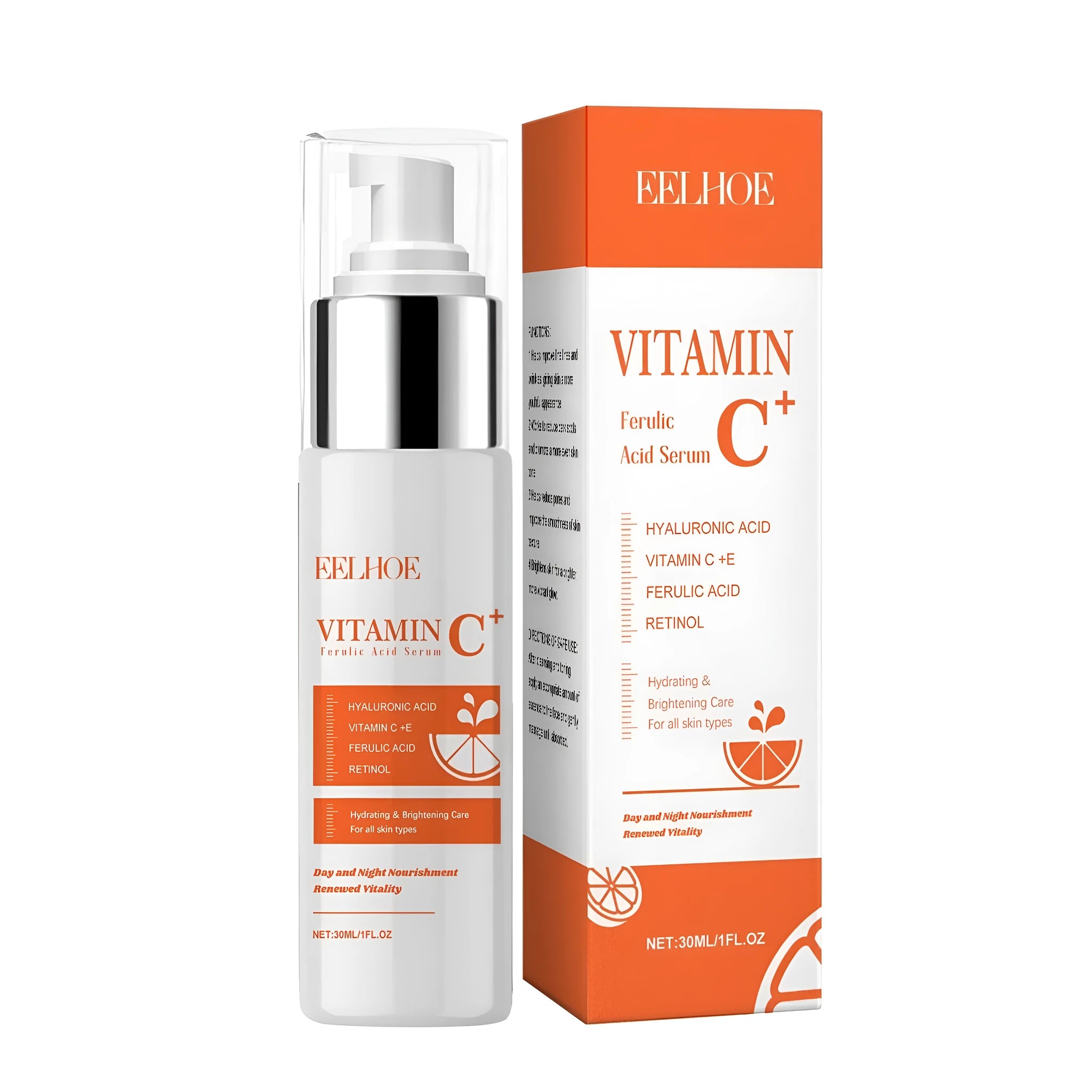 30ml bottle of Vitamin C Ferulic Acid Serum with dropper on a skincare shelf.