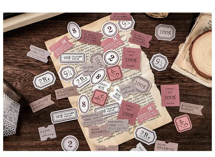 Mini Label Series retro base paper, 45 sheets, 62x45mm, specialty paper, four-colour printing, kraft box
