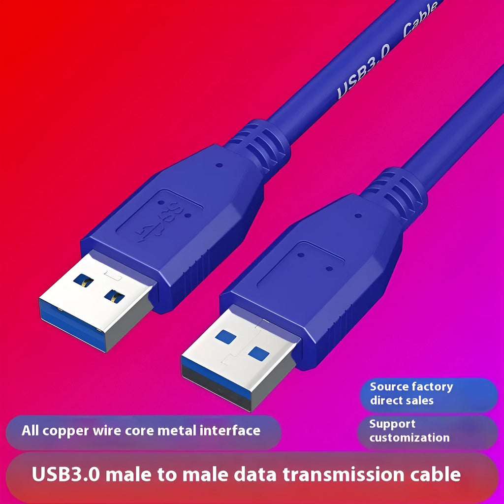 USB 3.0 A Male to A Male data cable for external hard drive enclosures with nickel-plated connectors.