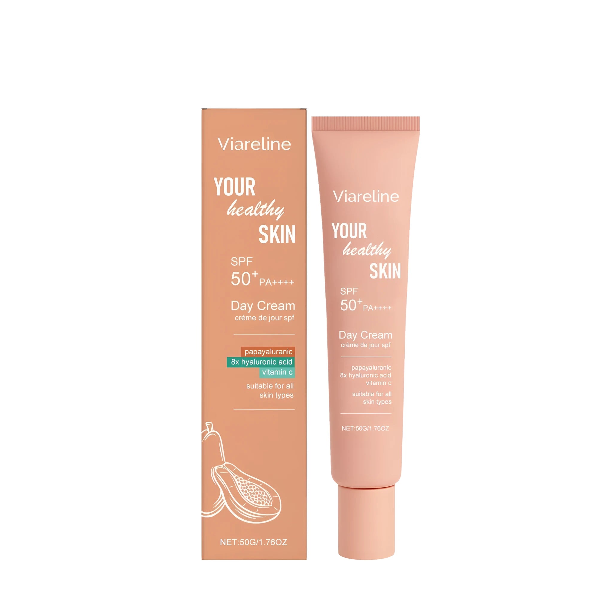 50g tube of lightweight moisturising sunscreen with hyaluronic acid and vitamin C