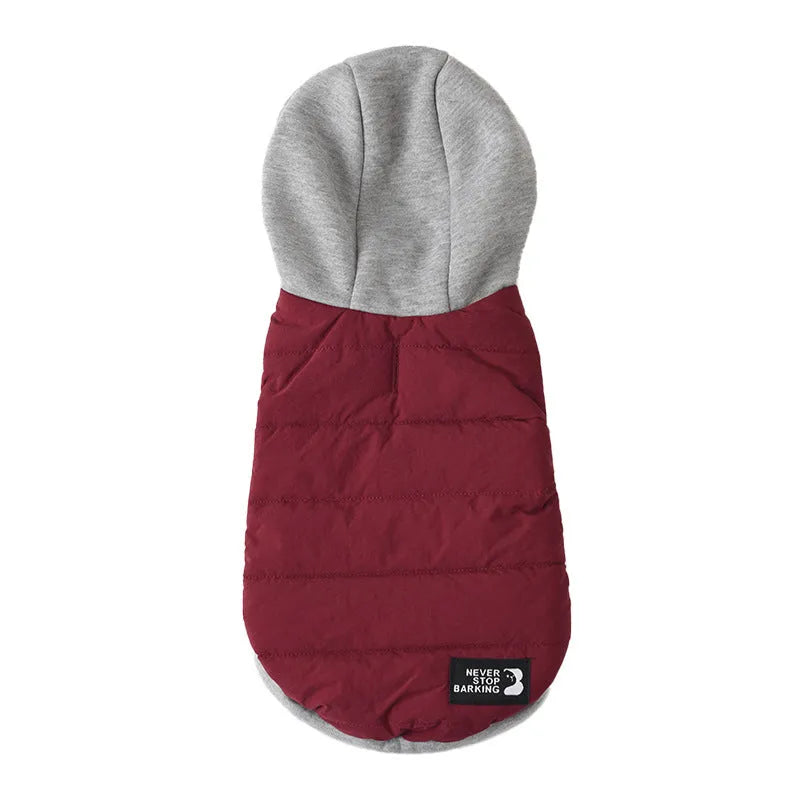 Cotton fleece windproof dog jacket in blue, green, wine red, sizes M to 3XL