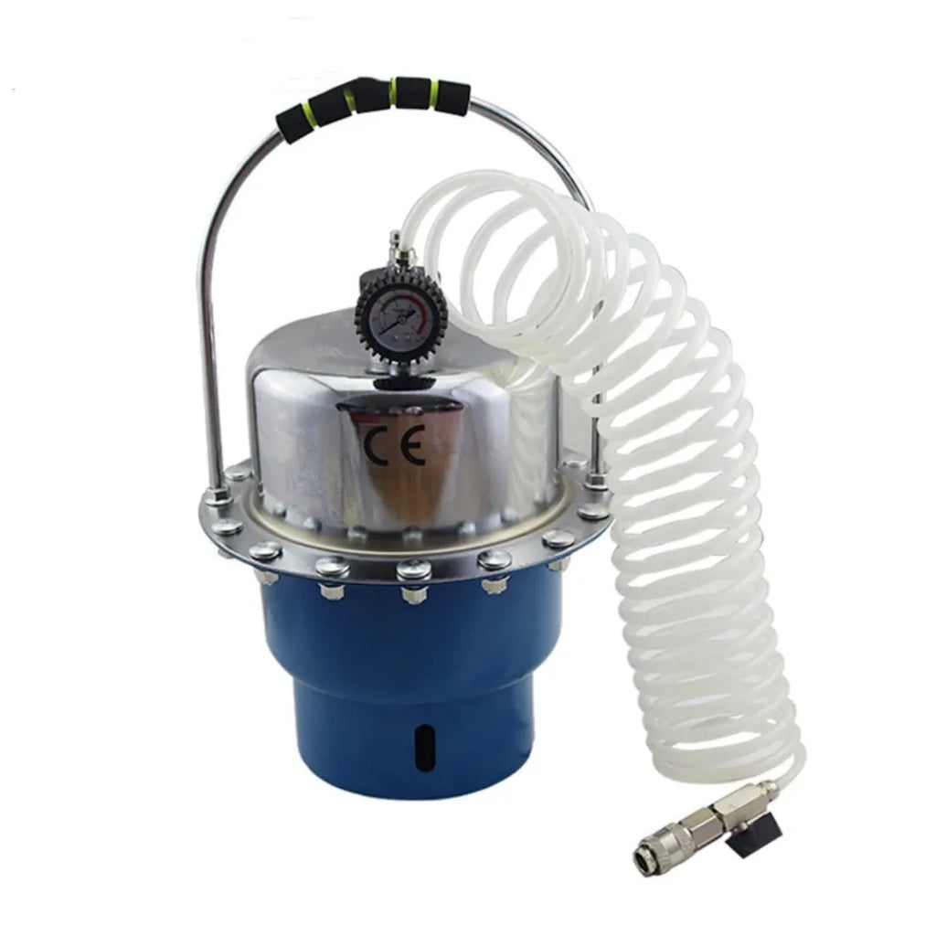 Pneumatic brake fluid replacement tool with 5L tank, pressure gauge, and adapter kit