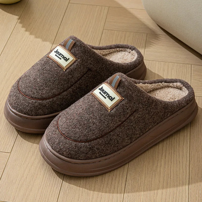 Men's brown thickened suede slipper with EVA sole and rubber midsole for large sizes