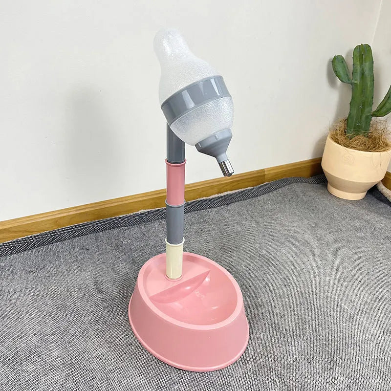 Adjustable automatic pet water dispenser in food-grade ABS resin with translucent bucket, 603g, for cats and dogs.