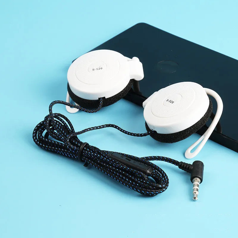 Wired earhook earphones with extra low bass, 1.2m woven cable, 3.5mm curved plug, 40mm driver