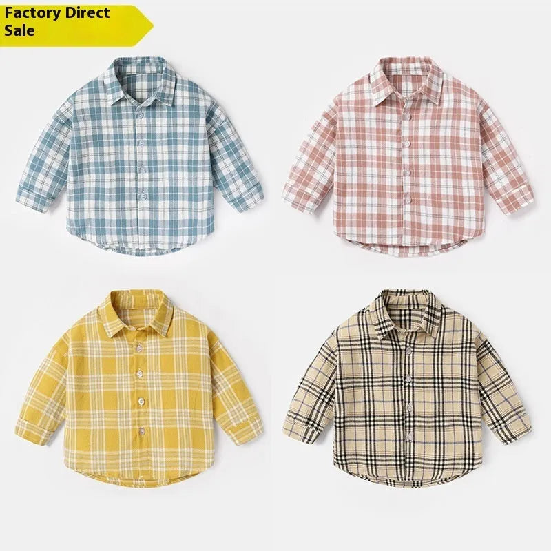 Boys casual lattice shirt in cotton with animal pattern, available in multiple colours and sizes.