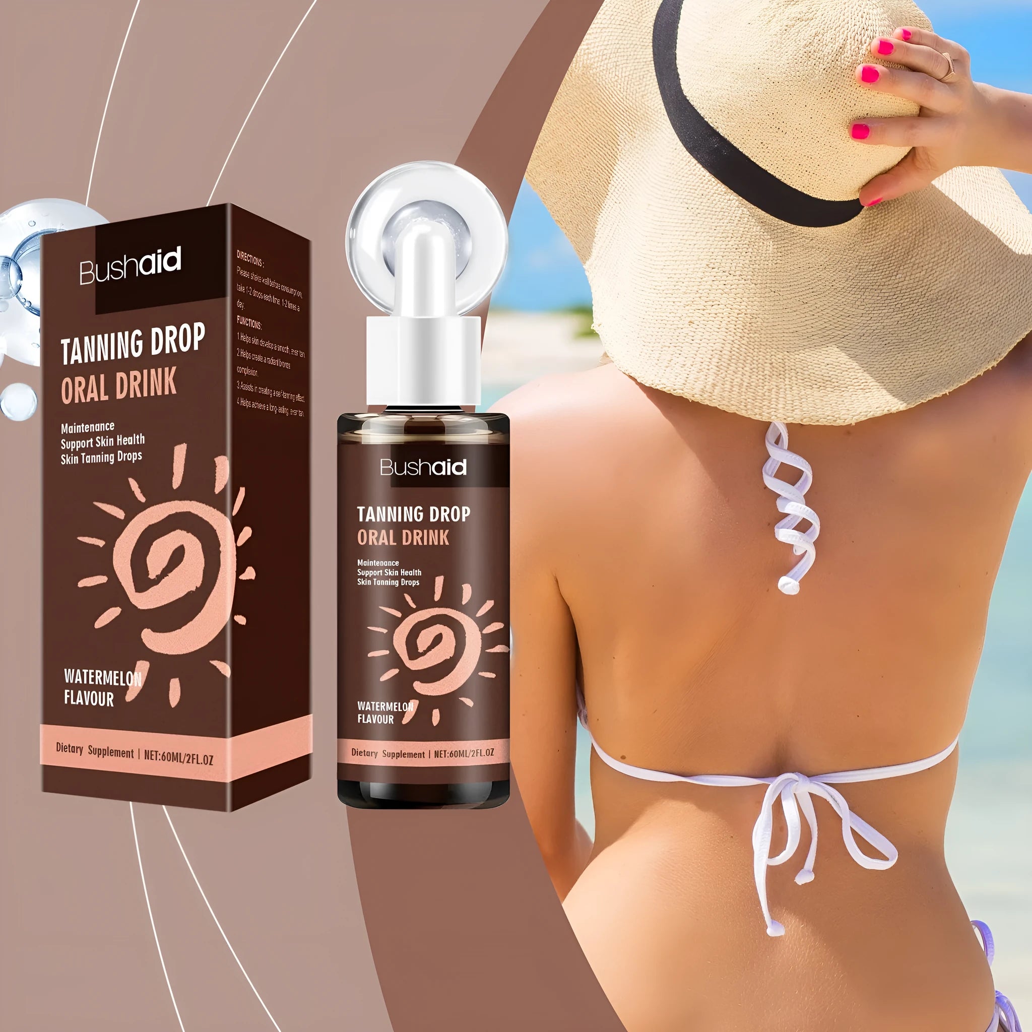 60ml sun tanning essence tube in a compact body care kit box.