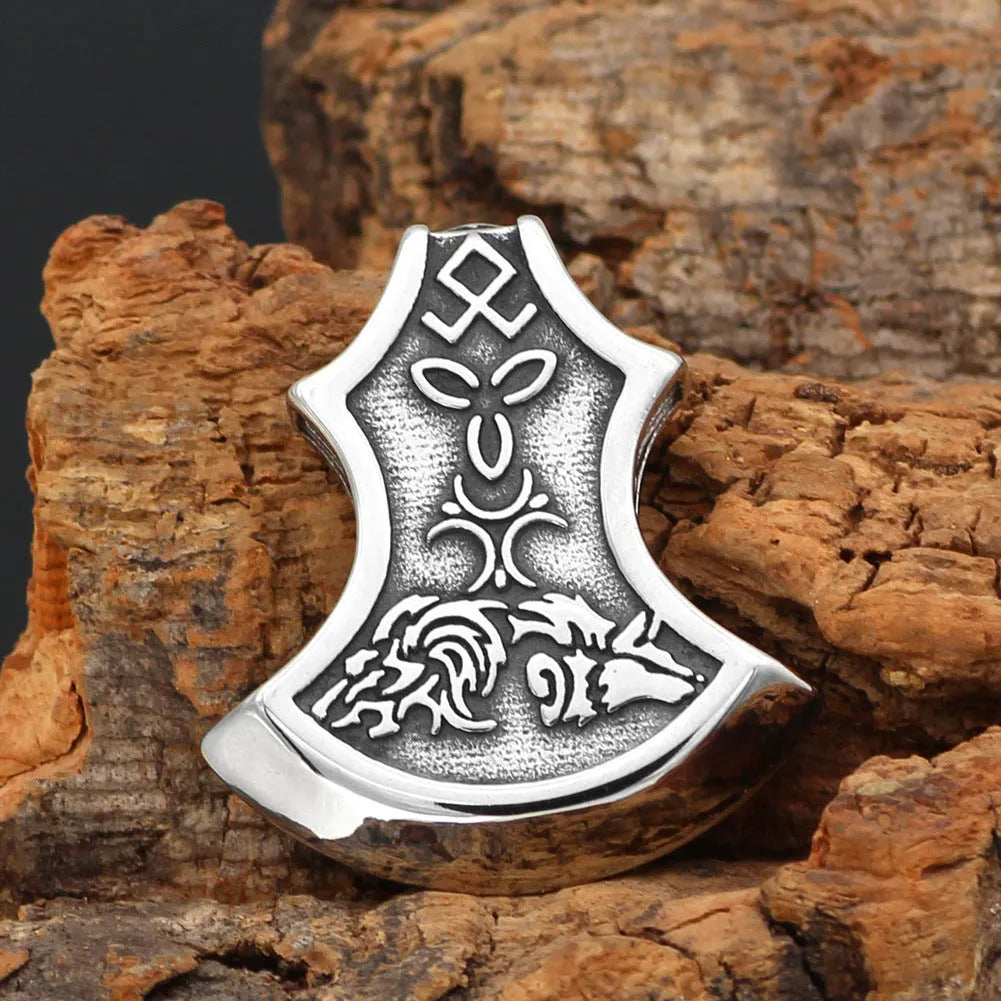 Viking Torto axe Celtic wolf pendant necklace on antique silver twisted chain, alloy, unisex
