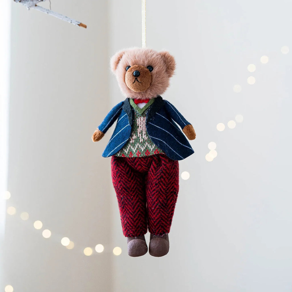 Plush couple bear doll set with plaid suits in gentleman and princess bear variants