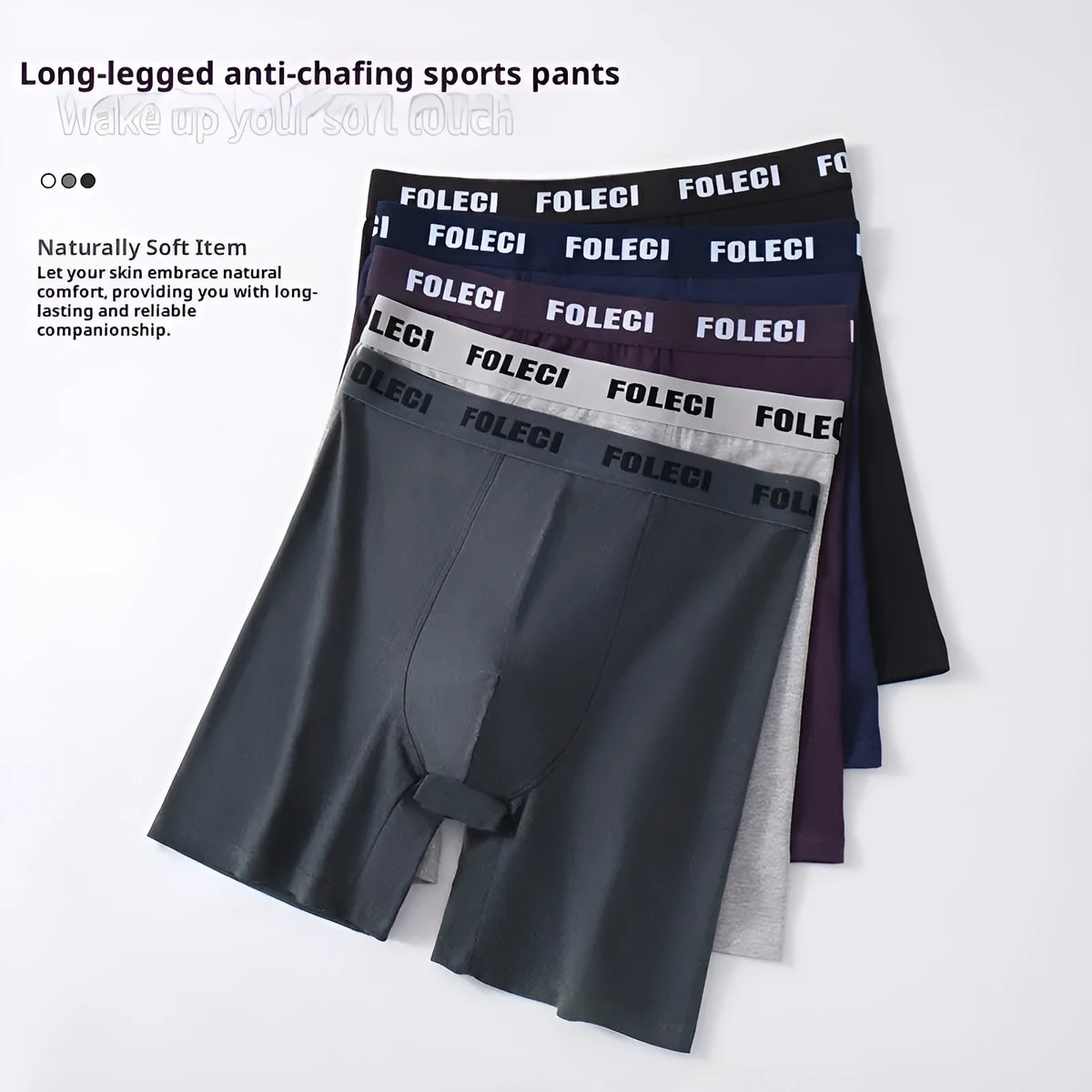 Men's cotton lengthened sports underwear, high waist four-corner boxer in solid dark grey