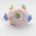 Cartoon plush squeaky dog chew toy with big eyes in grey, green, pink, white or yellow colours